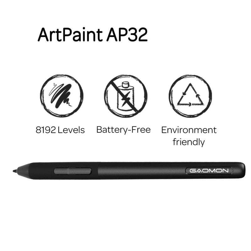 GAOMON Art Paint AP32 Battery-Free 8192 Levels Pressure Passive Stylus Only for Graphics Tablet PD2200/S620/S630/M10KPRO/M106KPRO/M1220/M1230
