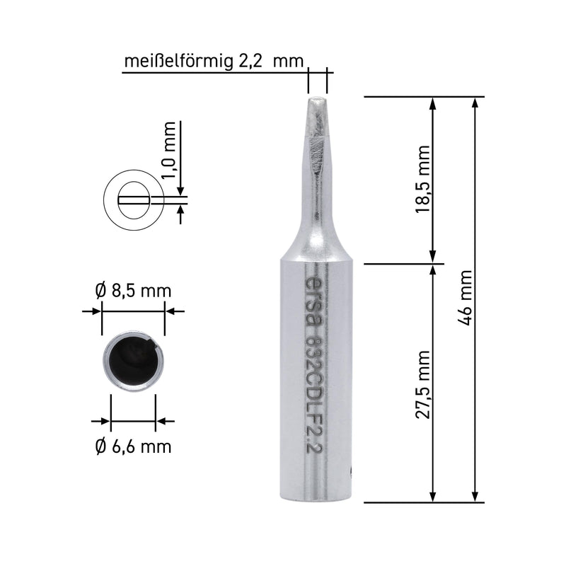 ERSA Ersadur LeadFree 0832CDLF Long-Life Soldering Tip Straight Chisel-Shaped 2.2 mm