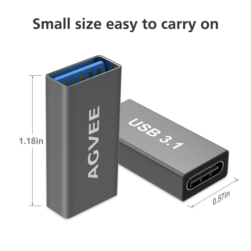 AGVEE [4 Pack] USB-A 3.0 Female to USB-C Female Adapter, USB Type-C 3.1 Gen-1 Converter Coupler Extension Extender for MacBook Pro/Air, iPad Pro 2020 2018 Air 4, Samsung S20 S10 Note 20 10, Gray
