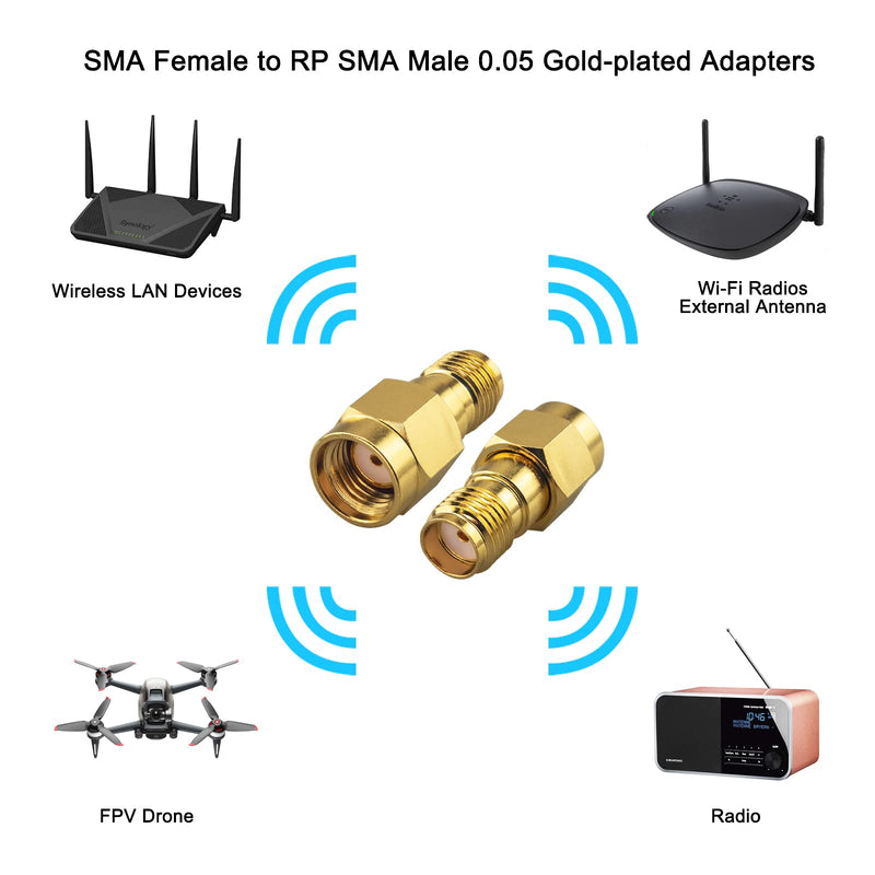 Boobrie High SMA Female to RP SMA Male DC-18GHz Gold Plated Adapter RP-SMA Male to SMA Female SMA Male to RP-SMA Connector for FPV Drone Signal Booster Wireless LAN Device Pack of 2