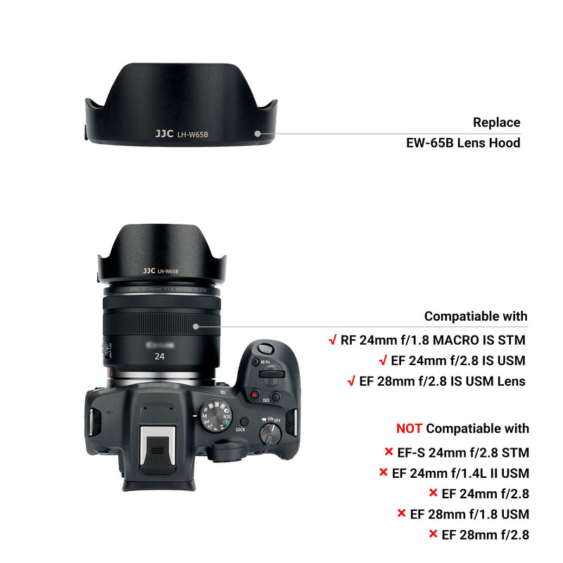 Lens Hood for Canon RF 24mm F1.8 Macro is STM,EF 24mm 2.8 is USM and EF 28mm 2.8 is USM Lens,Reversible Lens Shade Replace Canon EW-65B Lens Hood, Compatible with 52mm 58mm Filters and Lens Cap Replace Can. EW-65B