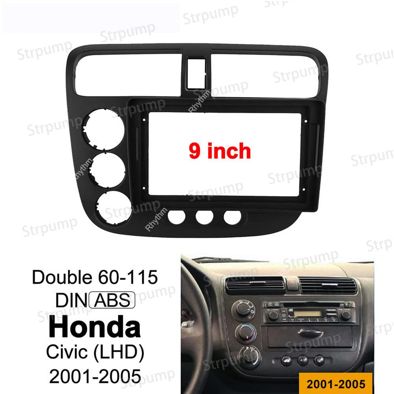 9'' Car Radio Stereo Dash Frame Fascia Bezel Panel Compatible for Honda Civic 2001 02 03 04 05 Mount Kit LHD LHD Frame