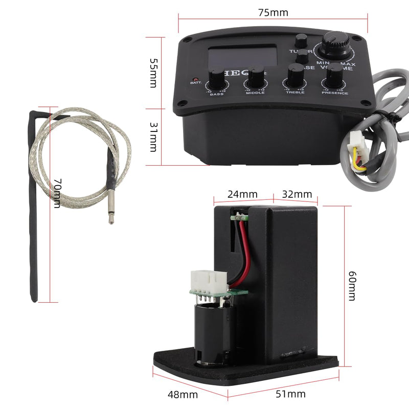 Acoustic 4 Band EQ Equalizer Guitar Preamp Piezo Pickup Tuner Acoustic Guitar Preamp Amplifier Equalizer Tuner (HEQ-4) HEQ-4