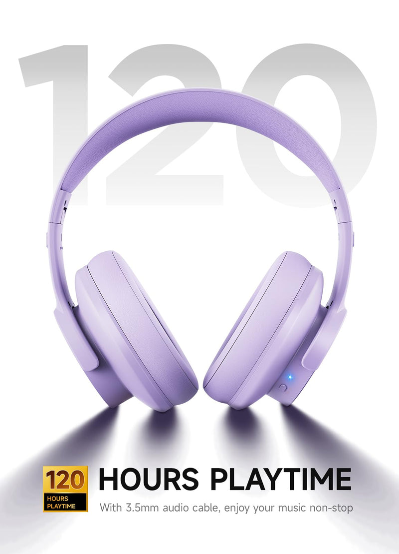 Picun B8 Headphones Wireless Bluetooth, 120H Bluetooth Headphones Over Ear with 3EQ Music Modes, Hands-Free Calls, Deep Bass Headphones for Travel Home Office Cellphone PC (Purple) Purple