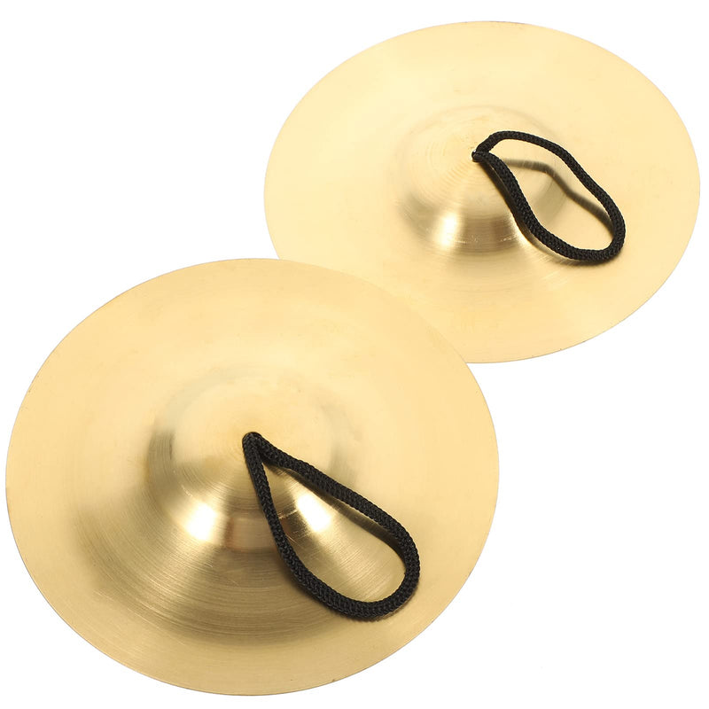 Vaguelly 1 Pair Hand Cymbals, 6 Inch Small Marching Cymbal Copper Finger Cymbals, Metal Finger Zills with Band Percussion Instrument for Adults, Kids, Party Gold 15X15cm