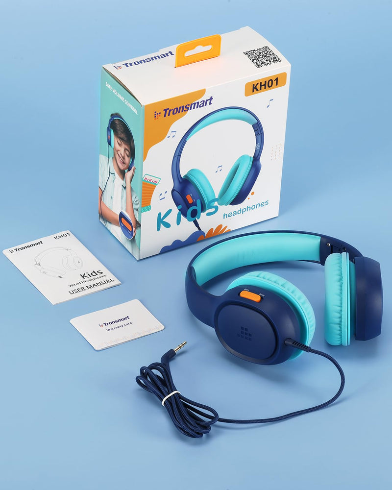 [AUSTRALIA] - Tronsmart Kids Headphones for School Travel, Foldable Safe Volume 85/93dB, HD Stereo Sound Over-Ear Boys Girls Headphones for Kid, 3.5mm kids headphones with cord for iPad, Kindle, Tablets,KH01(Blue) Blue 