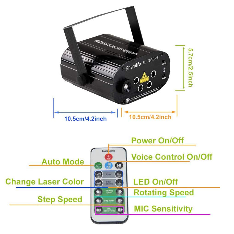 Mini 4 Lens 128 RGRB Patterns Laser Effect Mixed Blue LED Background Projector Light Remote Music Auto for DJ Party Show Home Gig Xmas Stage Lighting SL128RGRB