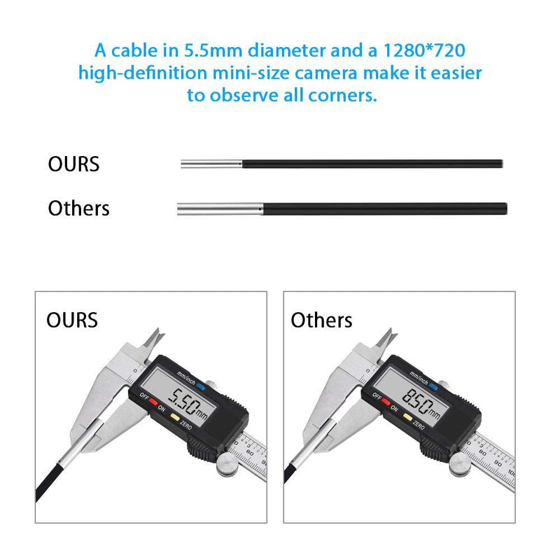 USB 2.0 Endoscope, Akozon 3-in-1 Endoscope Inspection Camera 5.5 mm - 20 m Snake USB 720p Megapixel HD IP67 Waterproof Snake Camera 6 Adjustable LED Light for Smart Android Tab