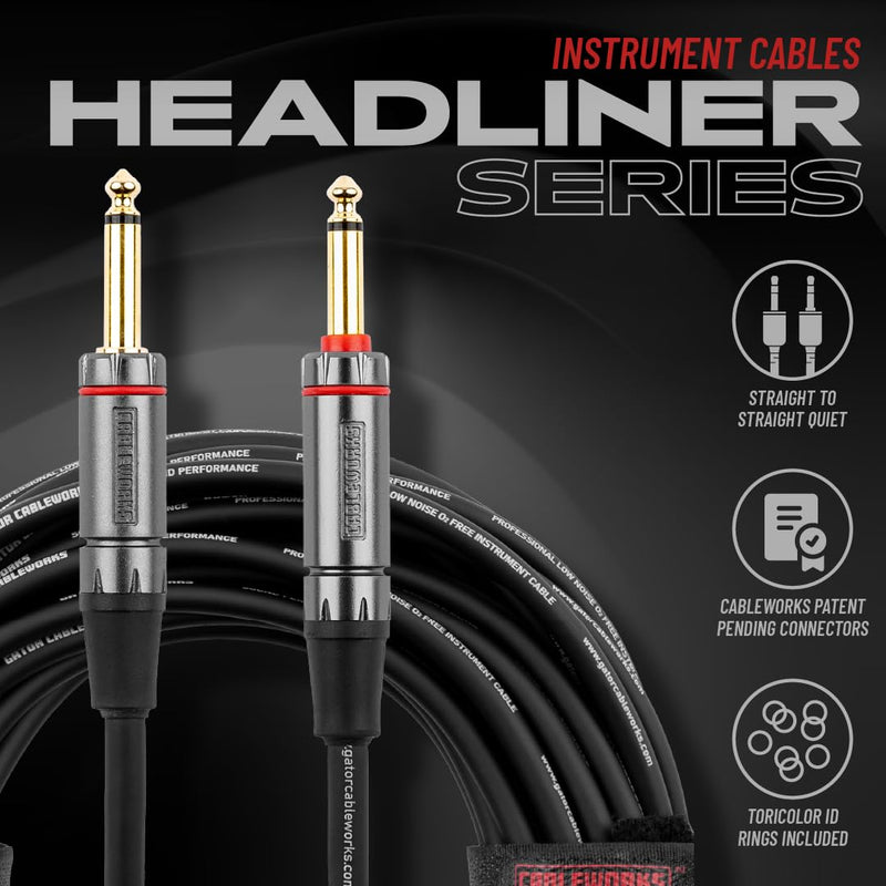 by Gator Cases Headliner Series Premium 20 Ft Straight to Straight Guitar Instrument Cable with Quiet Switch Technology (GCWH-INS-20QT) 20 Feet Quiet - Straight