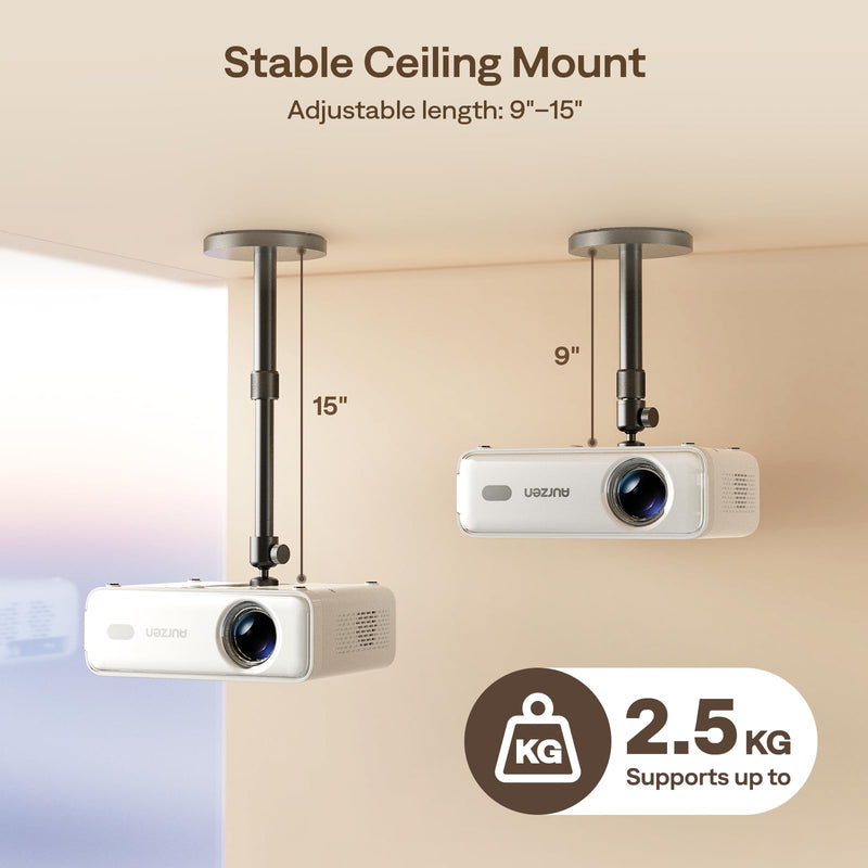 [AUSTRALIA] - Aurzen Ceiling Projector Mount Bracket, 360° Rotation & 90° Tilt, Adjustable 9"-15" Length, ¼-Inch Screw, Compatible with TMY, HAPPRUN, Yaber, Epson & Most Projectors Ceiling Mount 