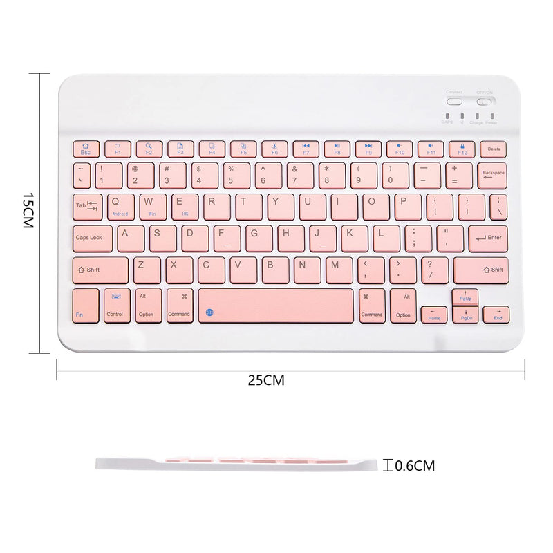 Ultra-Slim Bluetooth Keyboard Portable Mini Wireless Keyboard Rechargeable for Apple iPad iPhone Samsung Tablet Phone Smartphone iOS Android Windows (10 inch Pink) 10 inch Pink
