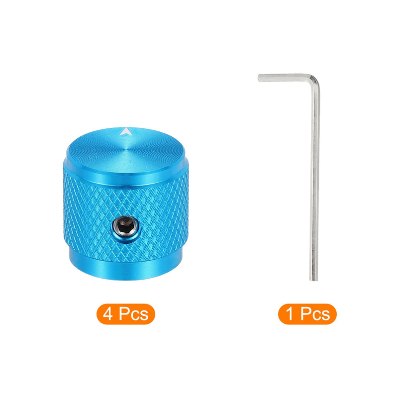MECCANIXITY 4 Pcs Aluminium Potentiometer Knobs, 1/4" (6mm) Universal Volume Tone Control Knobs with Arrow Indicator for Guitar, 5/8" Blue