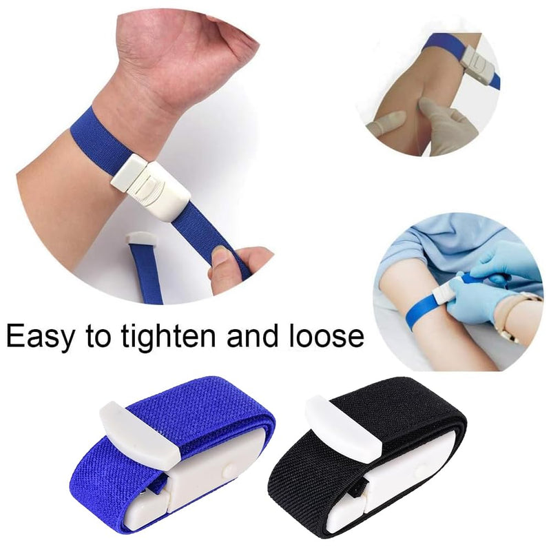 Storage Hose, Vein Congestion, 2 Pieces Blood Collection Tourniquet, Fast Tourniquet with Buckle for Doctors, Medical Nurse Tourniquet, for Medical Emergency Nurse First Aid (Black + Blue) Black+blue
