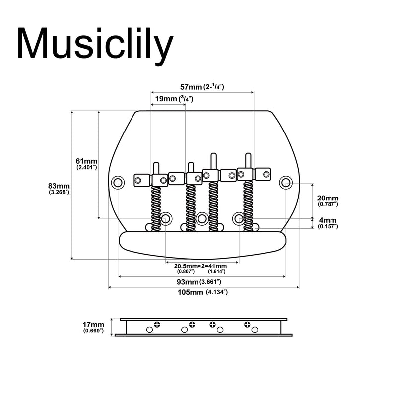 Musiclily Pro 57mm 4-String Bass Bridge for Music Man Style Bass Replacement, Black