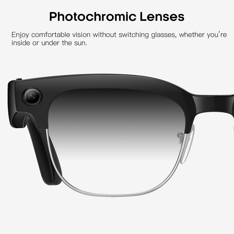 AI Smart Glasses with 8MP HD Camera, 4K Photo, 1080P Video Glasses with Voice Assistant, AI Image Recognition, Real-Time Translation, Bluetooth Calling/Music, IP66 Waterproof, Photochromic Lenses