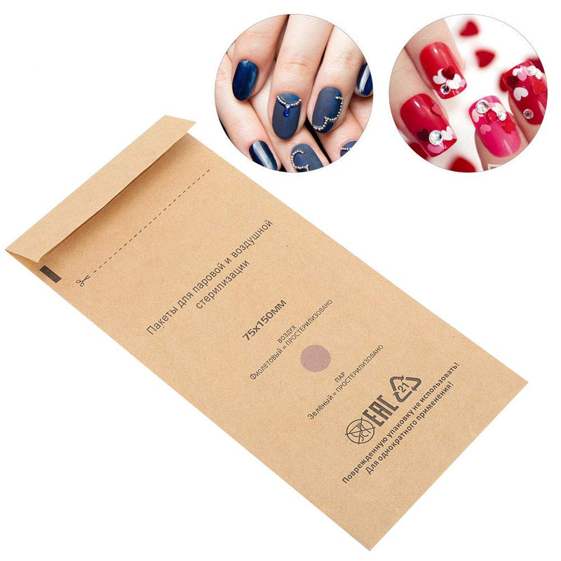 100 x Autoclave Sterilisation Bags, Disposable Self Seal Steriliser Bags for Nail Tools, Teeth Sterilisation Bag for Beauty (75 x 150 mm)