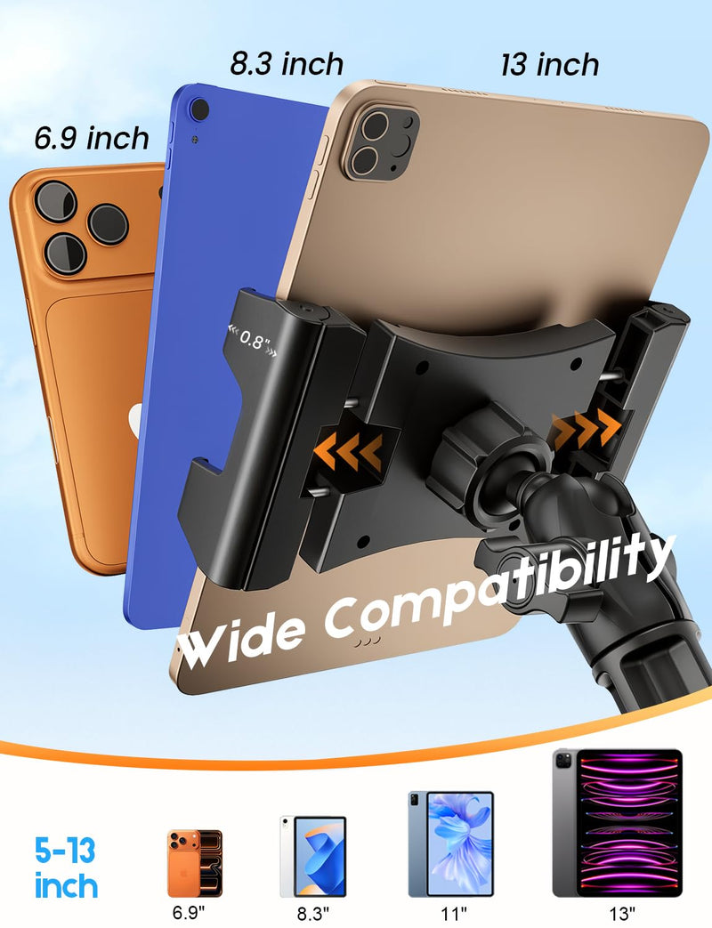 OHLPRO Heavy Duty Tablet Holder for Truck Dashboard & Windshield, 90mm Large Suction Cup Mount, 360° Rotating Long Arm iPad Holder for Aircraft Cockpit, Semi, RV & Boat, Fits 4.7–13" Devices