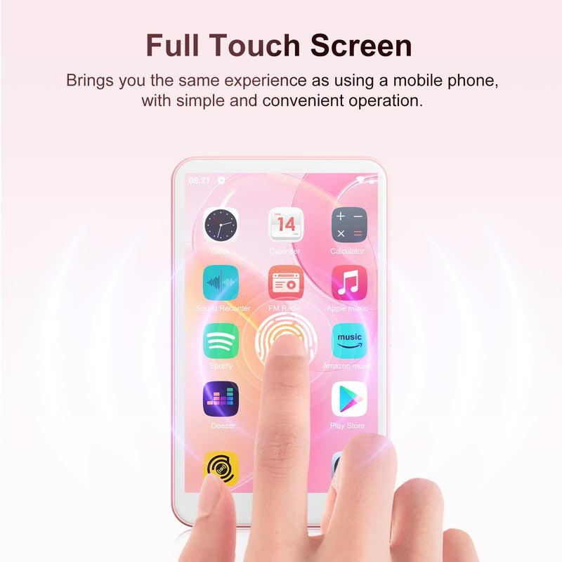 [AUSTRALIA] - 80GB MP3 Player with Bluetooth and WiFi, Android Player with Speaker Mp3 & Mp4 Music Player with Spotify, Amazon Music, Browser, Deezer, 4.0" Touch Screen, Download Music,Up to 512GB(Pink) Pink 