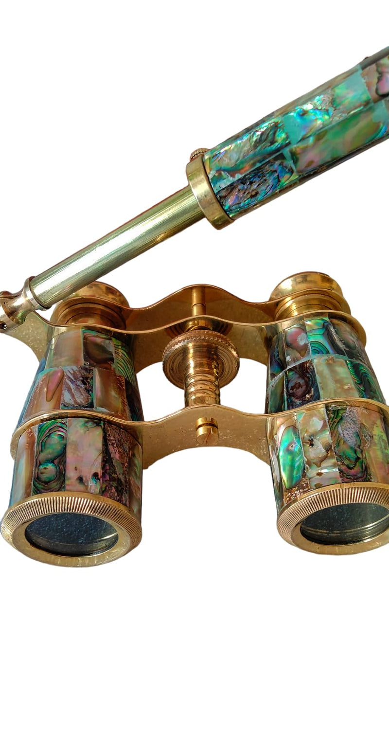 [AUSTRALIA] - Brass Binoculars Opera Glasses 3x25 Natural Abalone Green Nautical Binocular-spyglasses-Maritime Leather Decor-Christmas-Groomsmen 