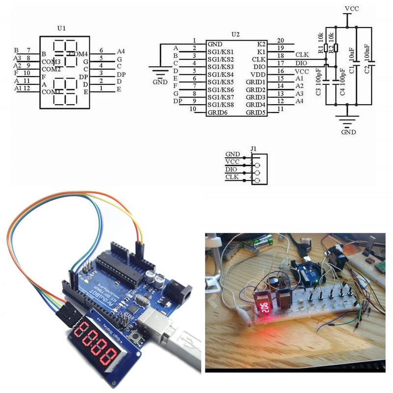 DUBEUYEW Display Module TM1637 0.36 Inch 4 Character 7 Segment 4 Bits Red Digital Tube for Arduino Driver Board (Pack of 4)