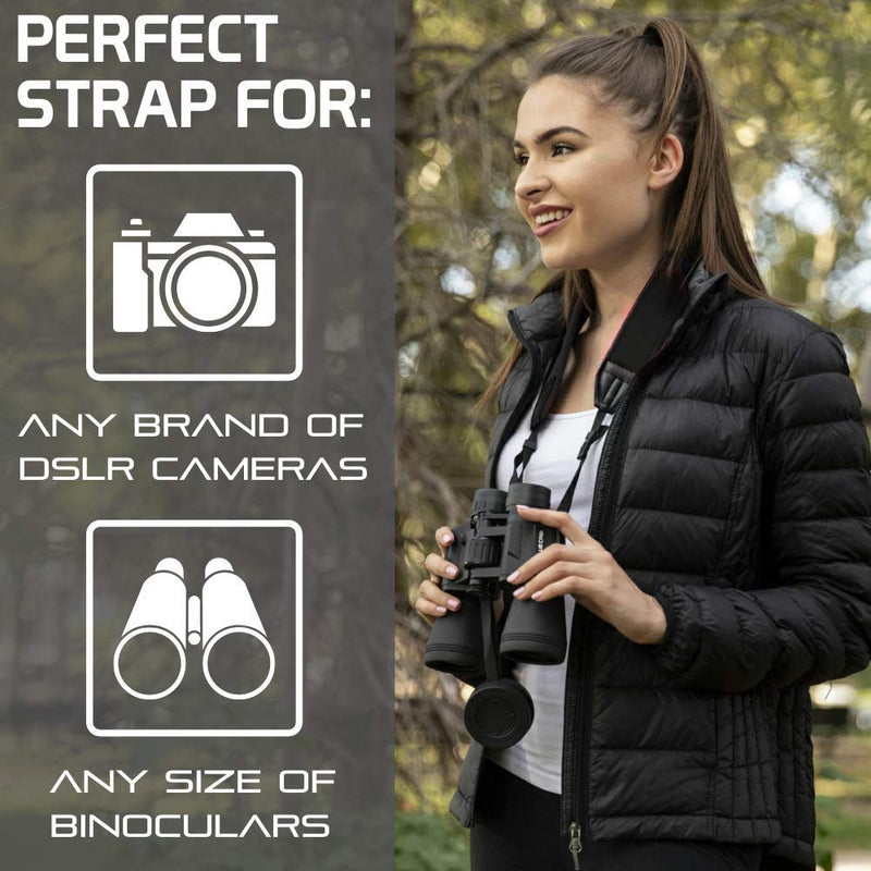 Neoprene Neck Shoulder Strap for Cameras and Binoculars - Comfortable Adjustable Fit for Men and Women with Anti Slip Material - Lightweight Design for Binocular Telescopes, and Rangefinders Black