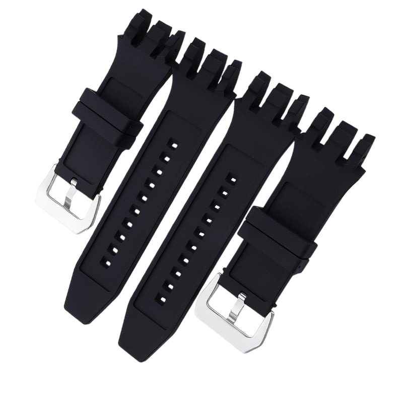26mm Watch Strap Compatible with Invicta Reserve Subaqua Scuba 0913 0915 0917 0918 Rubber Band Replacement for men Silicone wirst watchband and women Bracelet (Black Band Silver Buckle)
