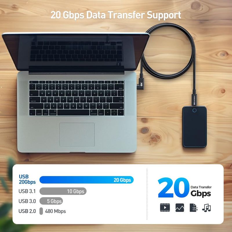 Cable Matters 20Gbps Right Angle USB4 Cable, 9.8ft | [8K@30Hz / 4K@120Hz Video, 240W Charging, 20Gbps Data Transfer] Compatible with Thunderbolt 4 Cable, MacBook, XPS 9.8 Feet