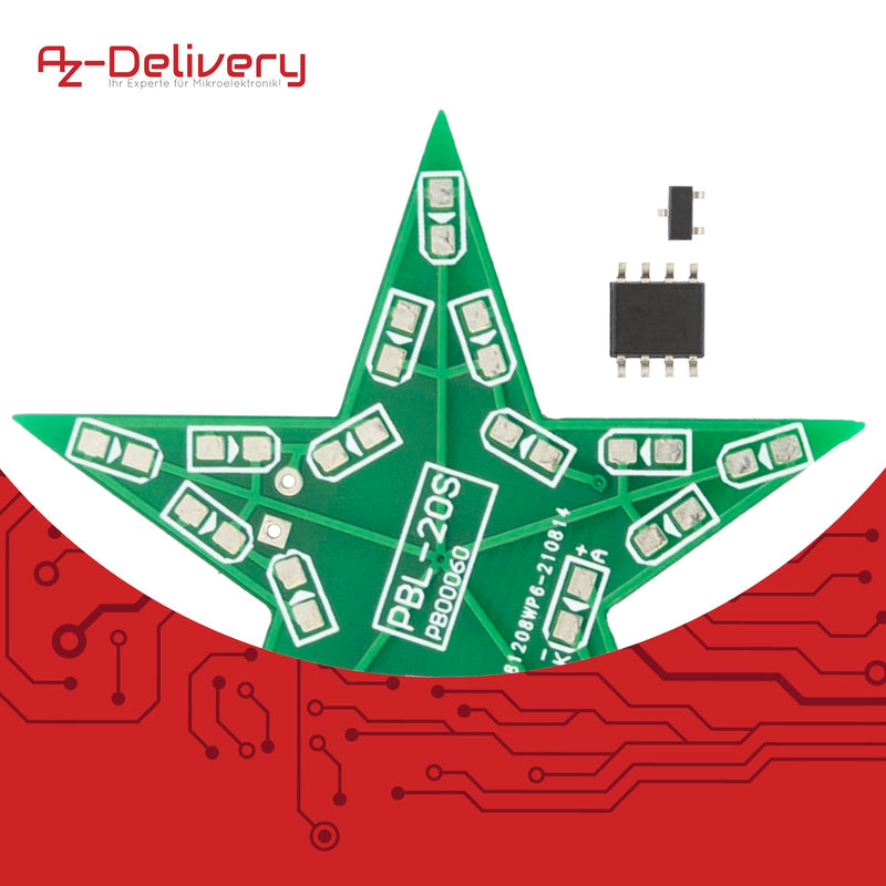 Az Delivery LED Poinsettia Soldering Kit - DIY Electronics Kit for a Star with Red Lighting Effect - Ideal for Mint Learning, Christmas Decoration and Soldering Exercises 1