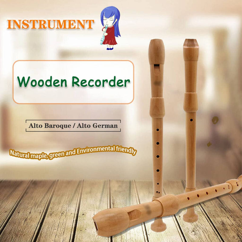 Recorders Instrument, German Recorders 8 Holes for Beginners, Baroque Recorders 3 Piece for Professional, Maple Wood F Key Alto Flute Instrument, with Cleaning Stick,Storage Bag Barque Style