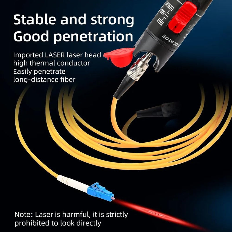 50 MW FTTH Fibre Optic Tester, Visual Fault 50 km Locator Fibre Optic Cable Tester Fibre Optical, VFL Fibre Optic Tester, Fibre Optic Cable Tester with Singlemode 9/125 um FC Male to LC Female Adapter red