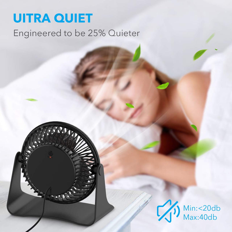 BESKAR USB Small Desk Fan - 6 Inch Portable Fans with 3 Speeds Strong Airflow, Quiet Operation and 360°Rotate, Personal Table Fan for Home,Office, Bedroom - 3.9 ft Cord Black