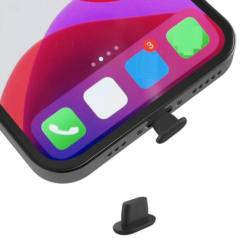 PortPlugs Anti Dust Plugs (10 Pack) Flat Design Port Protector Cover - Compatible w/iPhone 14, 13,12,11 & Air Pods - Black