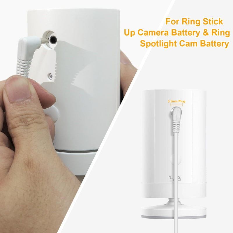 Solar Panel Charger for Ring Camera, Compatible with Ring Stick Up Cam Battery, Ring Spotlight Cam Battery, Not for Spotlight Plus/Pro, Waterproof, 6W Fast Charging, DC3.5mm Plug (White) White