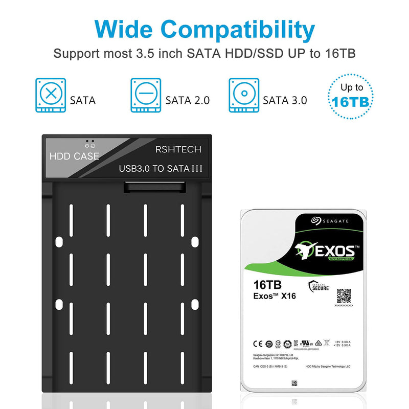 RSHTECH 3.5inch USB 3.0 to SATA External Hard Drive Enclosure+ RSHTECH 4-Port USB C to USB-C 3.2 Gen 2 Hub 10Gbps USB Dongle