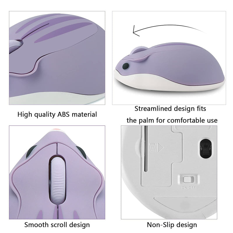 Wireless Mouse Cute Cartoon Animal Hamster Shape Silent Portable Mobile Optical 1200DPI USB Cordless Mice for PC Mac Laptop Computer Notebook with Receiver, 3 Buttons, Purple, 3 x 2 x 1 inch