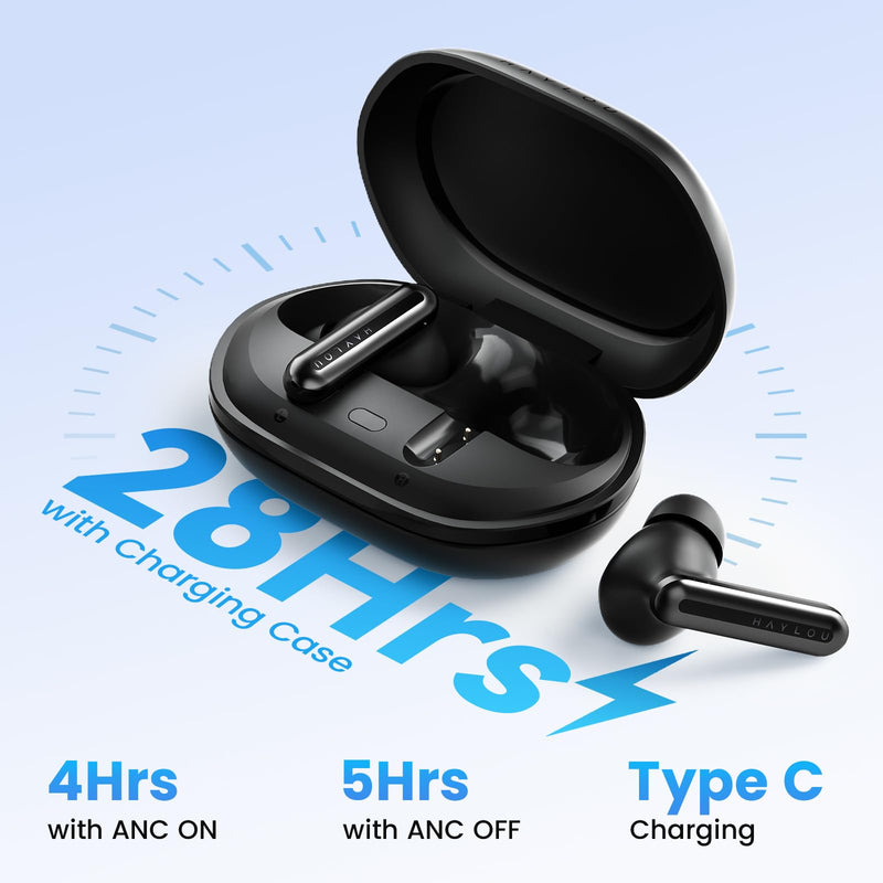 HAYLOU Mori Pro ANC Earbuds, Bluetooth Wireless Earbuds, 28H Playtime, IPX4 | 43dB Adaptive ANC, 10mm Drivers, 6 AI ENC Mics, Touch Control, In-Ear Ear Buds Design, App EQ Customization Black