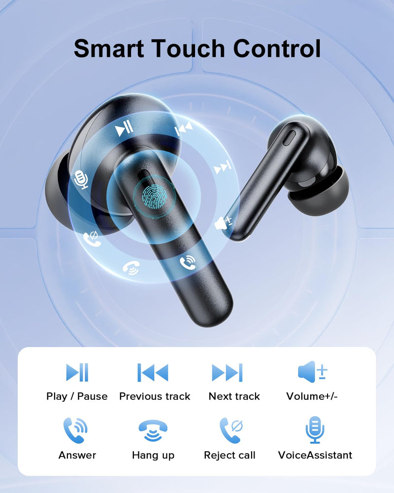 Wireless Earbuds, 42H Playtime Bluetooth 5.3 Headphones, HiFi Stereo Call Noise Cancelling Earbuds, IPX7 Waterproof Stereo in-Ear Earphones with LED Display for iOS Android Cell Phone (Black) Black