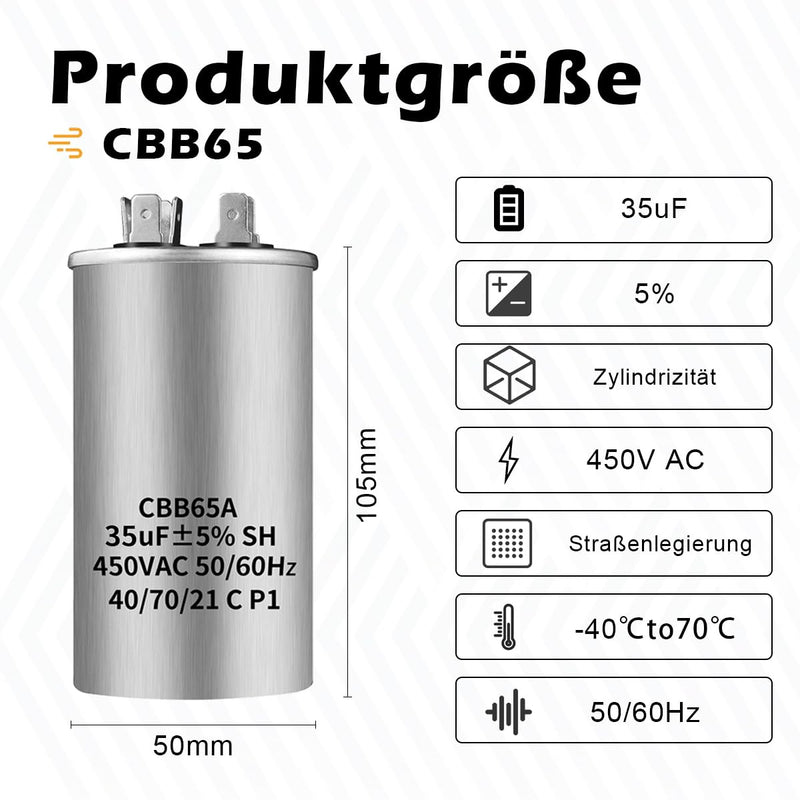 CBB65 450V AC 35uf 50/60HZ Capacitor for Air Conditioners, ANGEEK Compressor Capacitor, Outdoor Start Capacitor, Round Capacitor