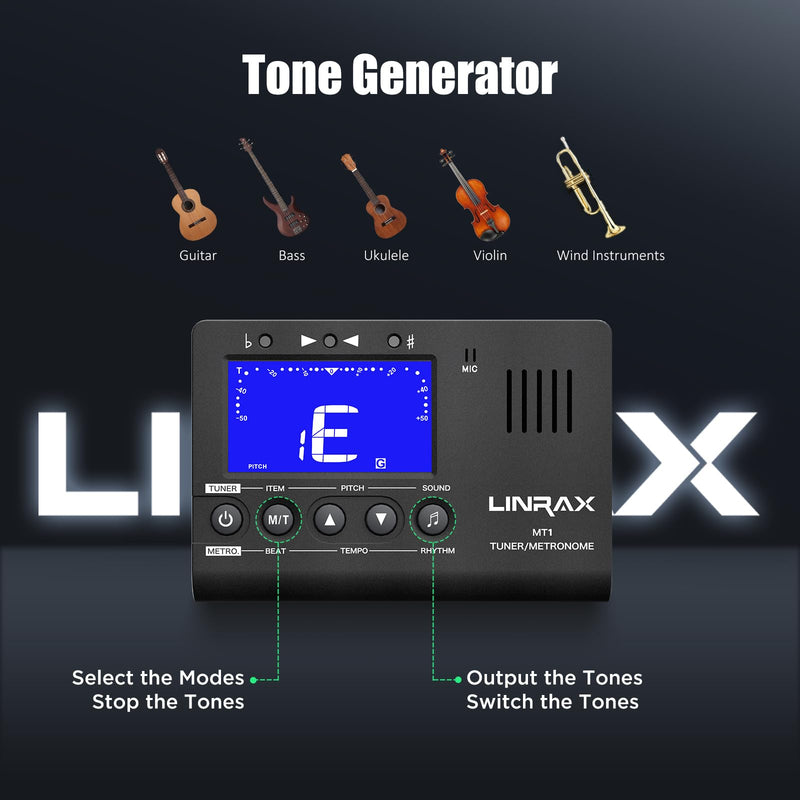 MT1 Metronome Tuner, 3 in 1 Digital Metronome Tuner Tone Generator for Guitar Bass Ukulele Violin Saxophone Trumpet Clarinet Flute, Precise Tempo and Beat, Chromatic Tuner for All Instruments MT1