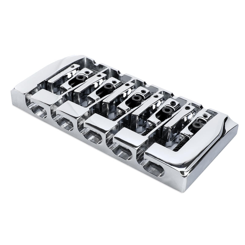 Brass Electric Bass Bridge 5 String Bass Hardtail Bridge 18mm String Spacing Compatible with 5-string Electric Bass Replacement Parts Chrome