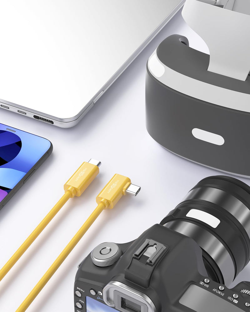 Fiber Optic USB C Tethering Cable 15FT, 10Gbps Right Angle Tether Cable with PD 60W & German SiliconLine Chip, Zero Latency & Zero Data Loss, High-Visibility for VR/Camera/Computer/Sony/Nikon/Canon