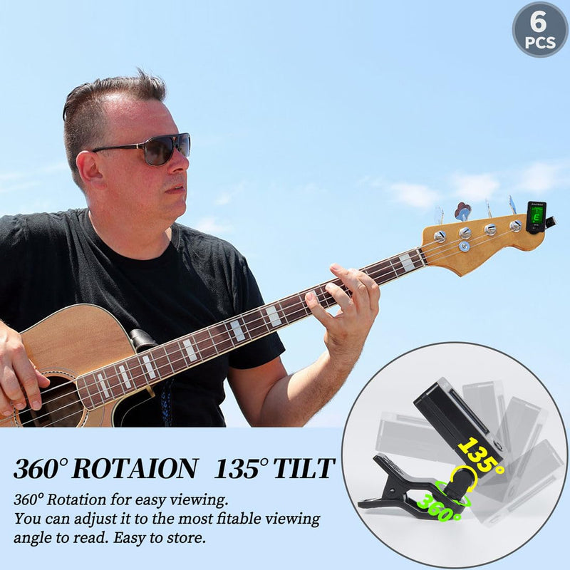Guitar Tuner Clip On Ukulele Tuner for All Instruments Guitar Bass Ukulele Violin banjo Tuner (Tuner 6 Pack) Tuner 6 Pack