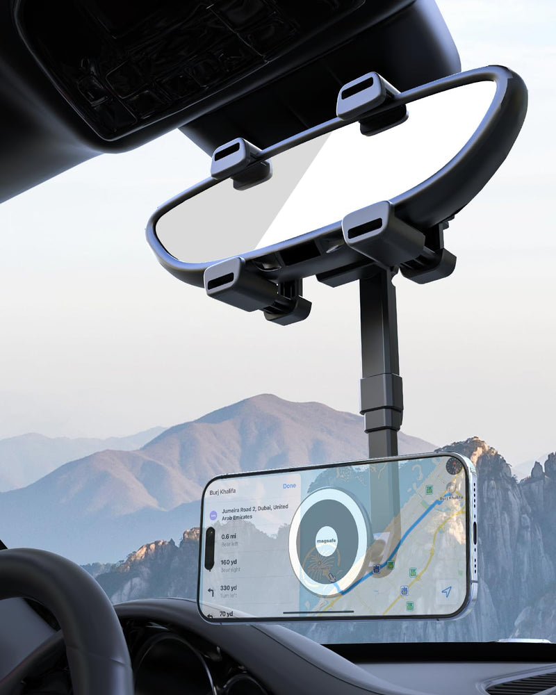 for MagSafe Car Mount Rearview Mirror [24 Strong Magnet] Magnetic Phone Holder for Car Rear View Mirror [4 Clip Stable] Phone Holders for Your Car for iPhone Air 17 Pro Max 16 15 14 13, All Smartphone