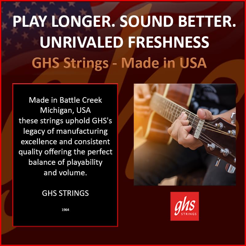 GHS Strings – Phosphor Bronze Acoustic Guitar Strings – Warm, Rich Tone, Balanced & Long-Lasting - For Acoustic, Fingerstyle, Strumming, Country, Rock, S335 Set (M) Medium Gauge 13-56, 3 PACK Standard Medium (13-56) Pack of 3