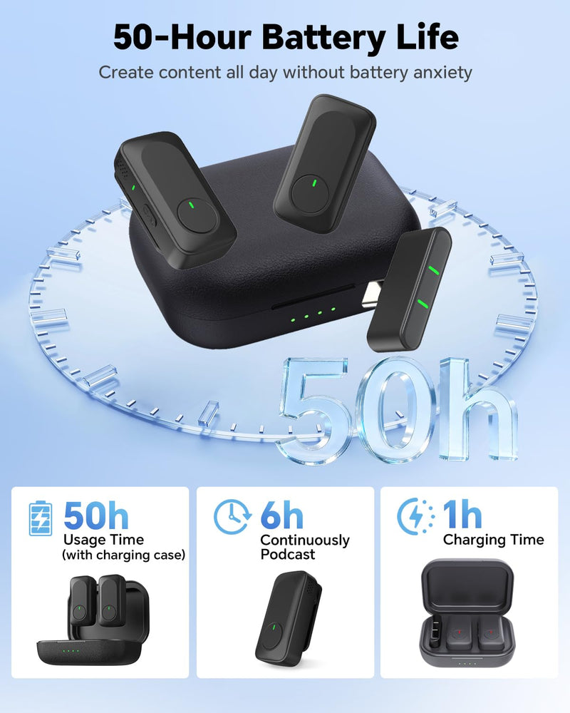 [AUSTRALIA] - Wireless Lavalier Microphone for iPhone/Android Phone/Laptop/PC, Mini Lapel Mic with 50H Battery Life Charging Case, 100FT Range and Noise Reduction, for Video Recording, Streaming, TikTok 