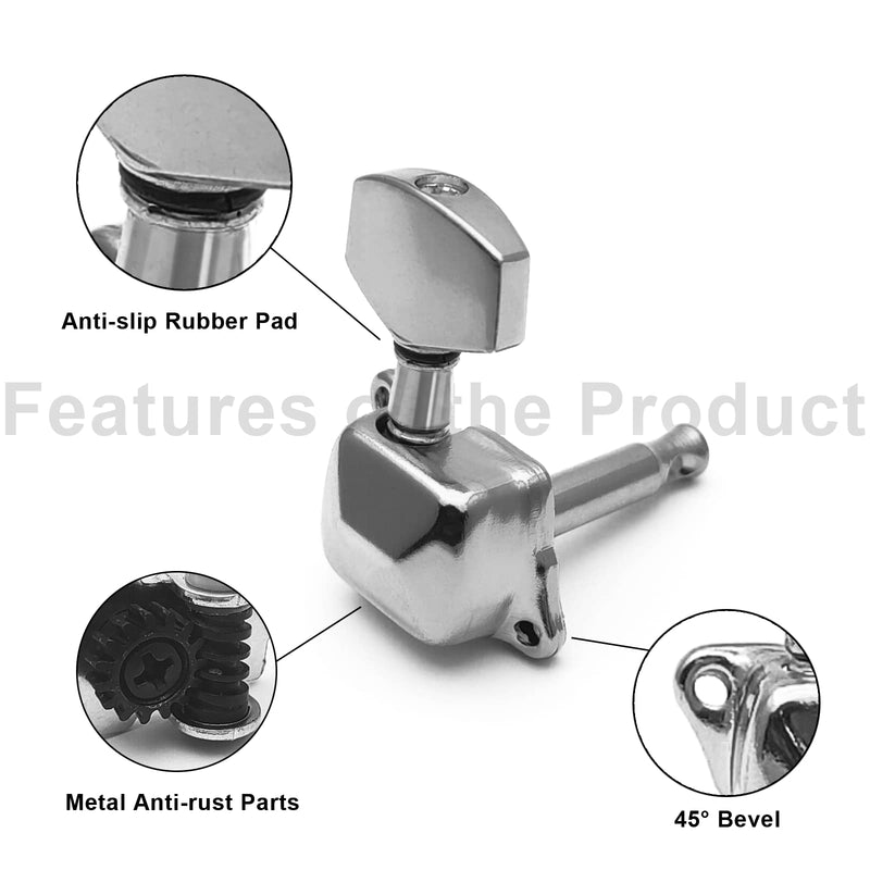SAPHUE 3+3 Semi-closed Guitar Tuners String Tuning Pegs Keys Machine Heads Set for for Acoustic or Electric Guitar (Chrome) Chrome