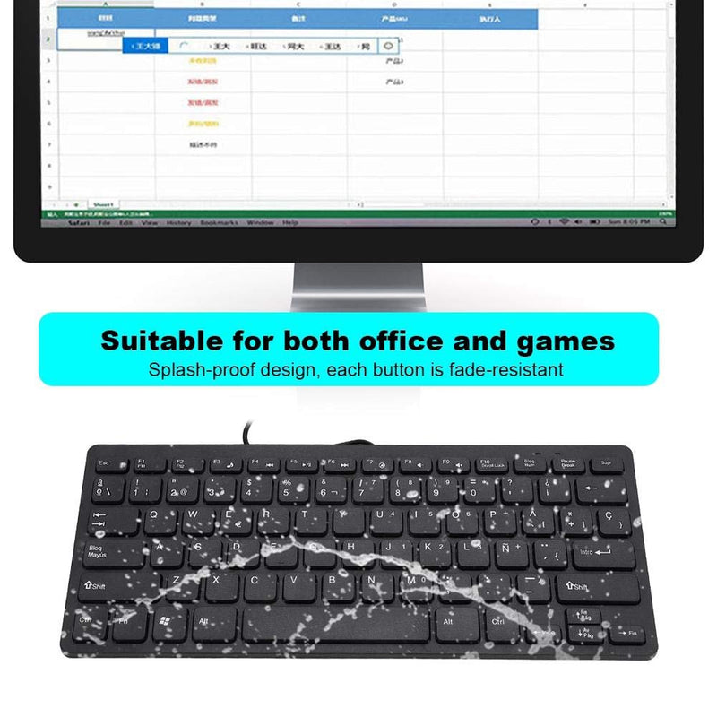 Spanish Keyboard, Wired Mini Portable Spanish Keyboard USB Interface for Desktop Computer Ultra-Thin 78 Keys, Ultra-Thin Mini USB Wired Keyboard