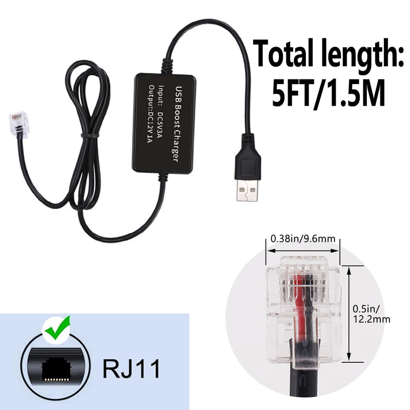 USB to RJ11 Plug Radar Detector Cable, 5FT Radar Detector Power Cord, Replacement Power Adapter for Escort Radenso XP Uniden Beltronics Cobra Whistler Radar Detectors (RJ11-5FT) Q-066