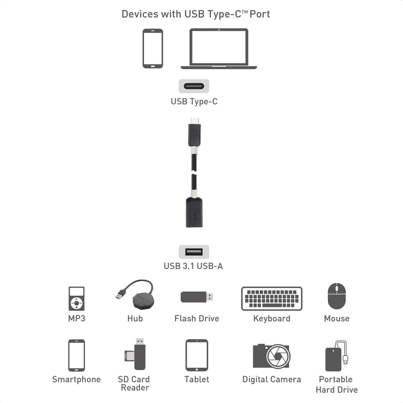 Cable Matters USB C to USB Adapter 6 Inches (USB to USB C Adapter, USB-C to USB 3.0 Adapter, USB C OTG) in Black