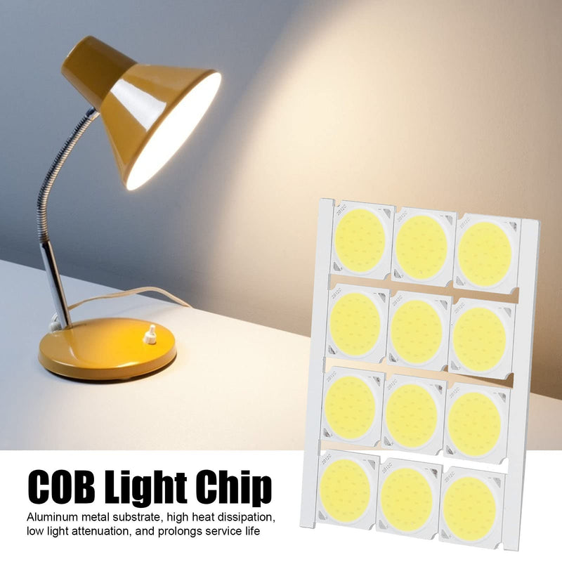 Haofy COB Integrated LED Light Chip, 12 Pieces COB Light Source High Performance Round LED Chip 12 W 36-41 V 1080 LM for DIY Interior Lighting (White) (White Light) White Light